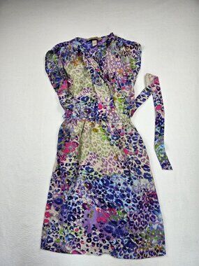 Presley Skye Womens Dress Petite PXXS Multicolor Leopard Print 100% Silk